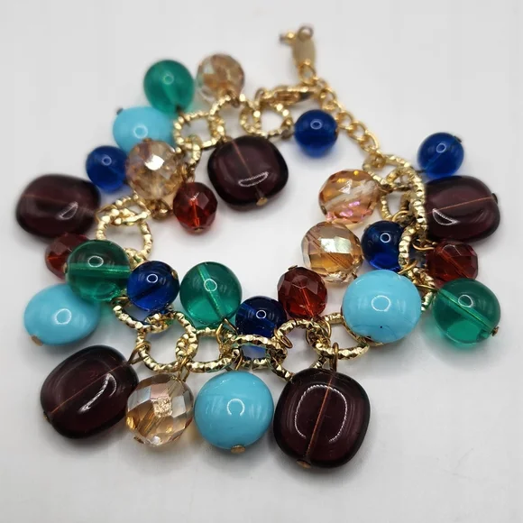 UNO ALLA VOLTA Multicolor Murano Glass Charm Bracelet 7" 1" Extender - Picture 1 of 6
